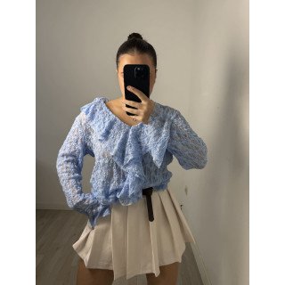 CAMISETA ENCAJE VOLANTE AZUL